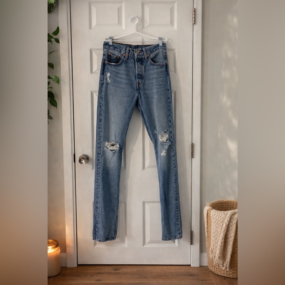 Levi's Denim - Levi’s 501 High Rise Button Fly Distressed Skinny Jeans W25 L30